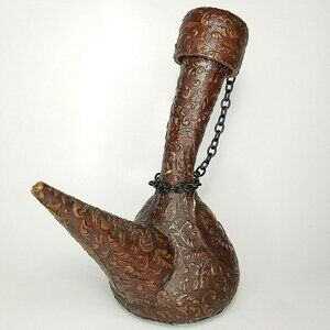 Spanish Faux? Leather Clad Wine Vessel DECORATIVE Glass Decanter Display Piece
